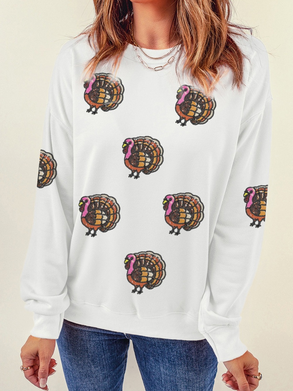 Thanksgiving Turkey Sequin Patched Sweatshirt - Picture 3 of 5